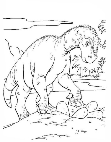 Iguanodon Is Walking Around The Lake  Coloring Page